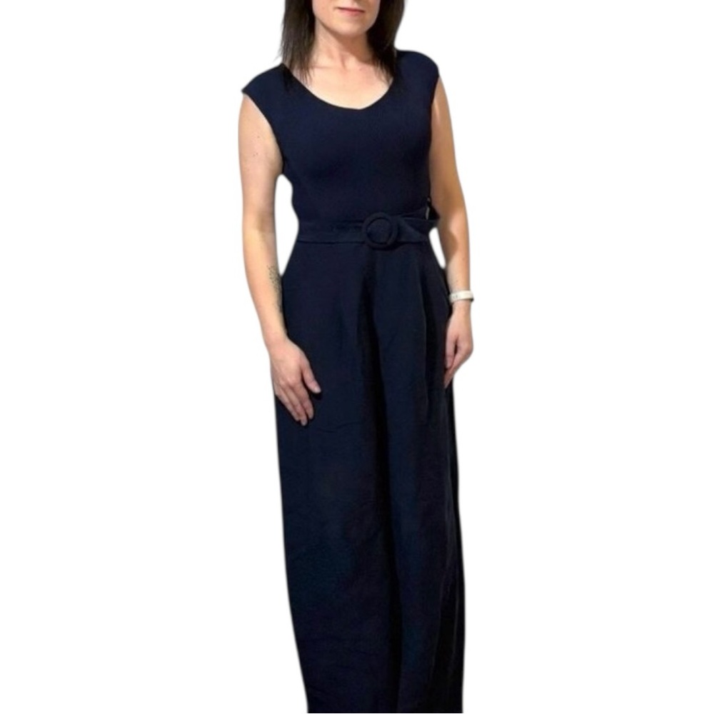 NWT Ted Baker Belted Jumpsuit - Navy Blue - Sleeveless with Wide Leg - Size 6